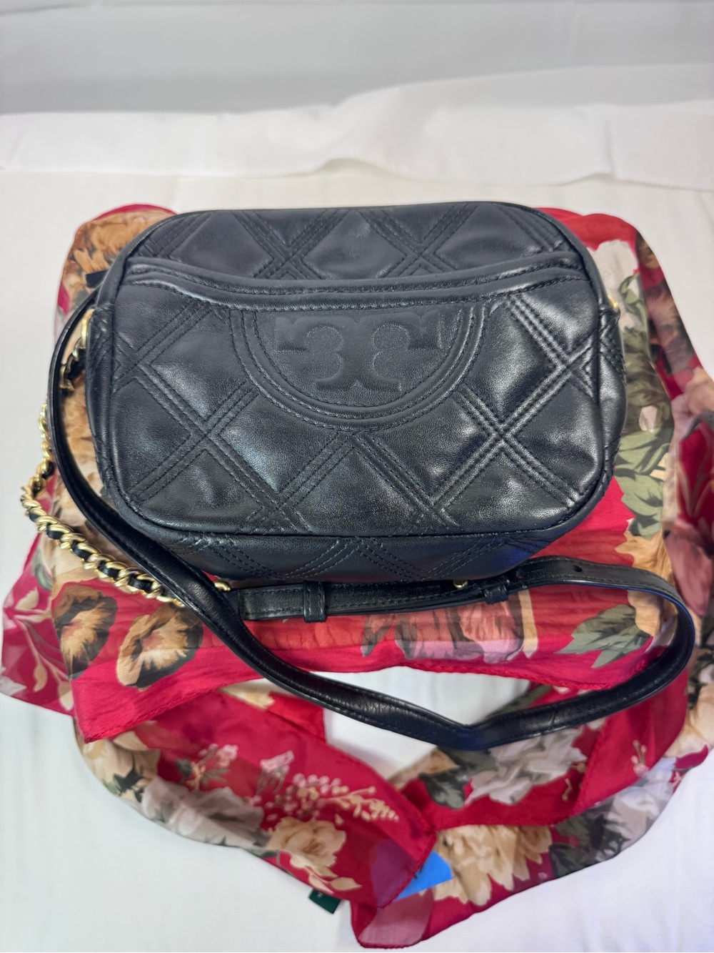 Tory Burch Black Quilted Leather Mini Crossbody Camera Bag